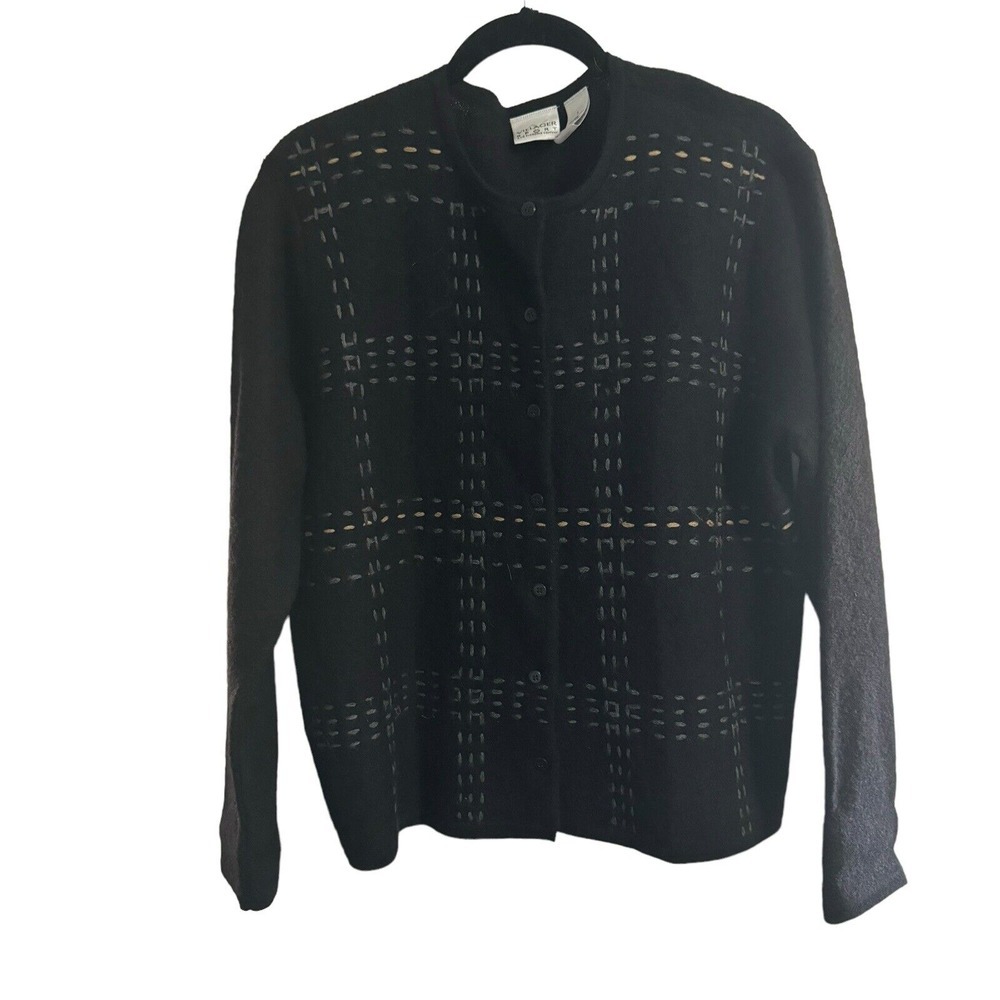 Vintage Villager Sport by Liz Claiborne Co. Cardigan Wool black Button up Large‎